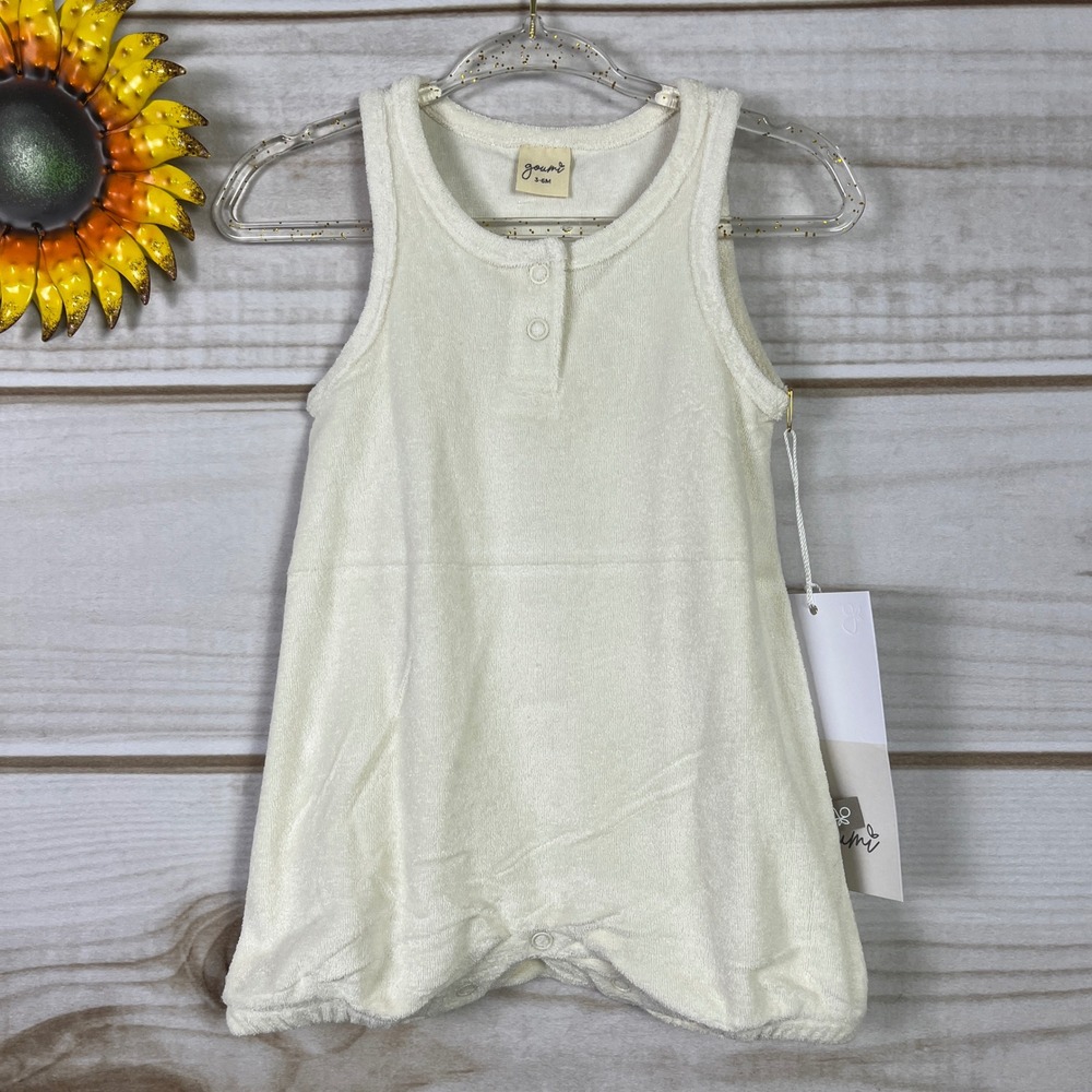 Goumi Kids Cream Terry Cloth Sleeveless Romper Bamboo Organic Cotton 3-6M NWT